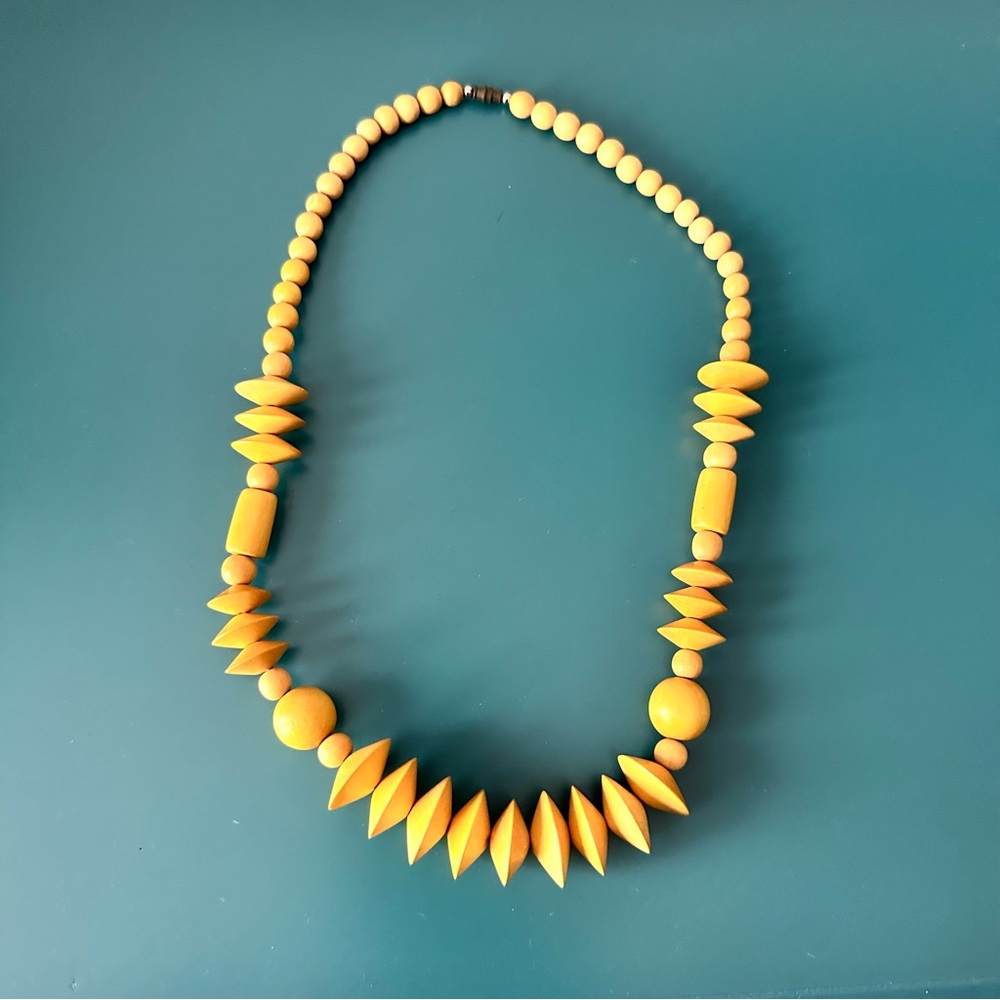 Vintage Wooden Yellow Beaded Necklace